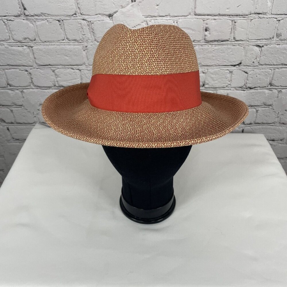 Giovannio New York Straw Orange Band Bow Fedora Hat Adjustable Size O/S